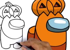 Among us pumpkin drawing halloween